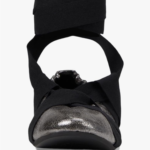 NWT $128  silver and blackstrap, Free People ballet wrap flats. Size 9.5 - Picture 6 of 7